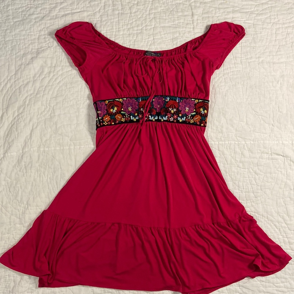 Elegant Red Floral Women's Dress